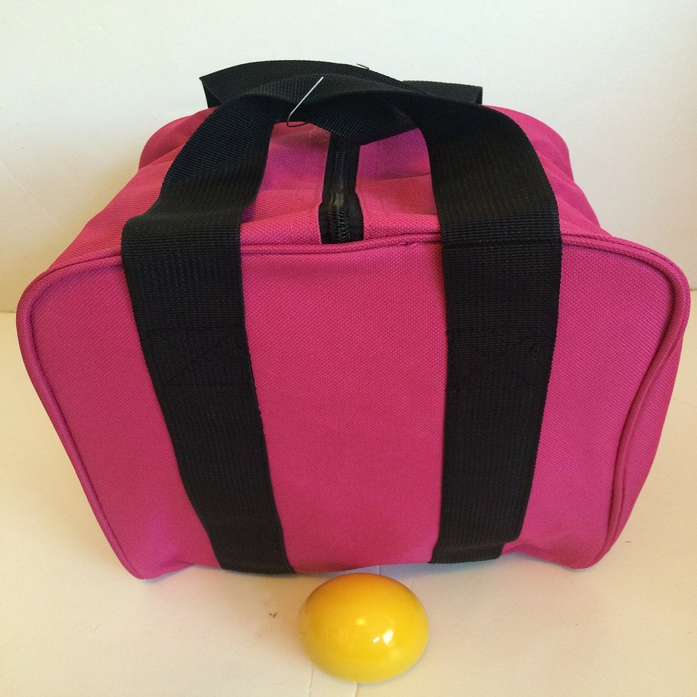 BuyBocceBalls Unique Bocce Accessories Package - Heavy Duty Nylon Bocce Bag (Pink with Black Handles) and Official Tournament-Grade Yellow 60mm Pallino