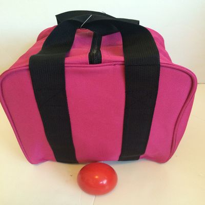 BuyBocceBalls Unique Bocce Accessories Package - Heavy Duty Nylon Bocce Bag (Pink with Black Handles) and Official Tournament-Grade Red 60mm Pallino