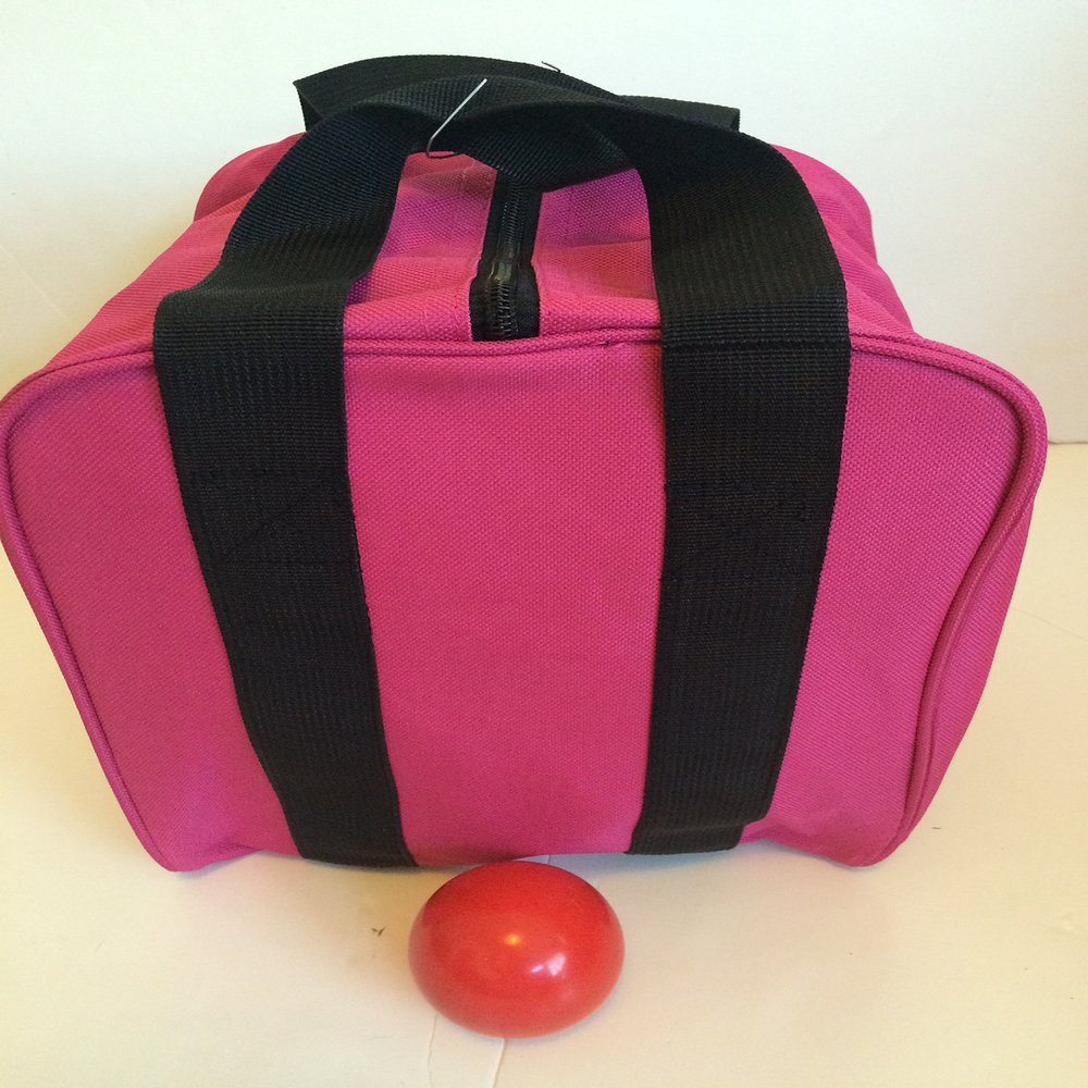 BuyBocceBalls Unique Bocce Accessories Package - Heavy Duty Nylon Bocce Bag (Pink with Black Handles) and Official Tournament-Grade Red 60mm Pallino