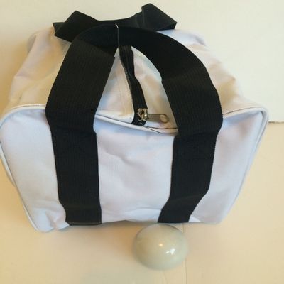 BuyBocceBalls Unique Bocce Accessories Package - Heavy Duty Nylon Bocce Bag (White with Black Handles) and Official Tournament-Grade White 60mm Pallino