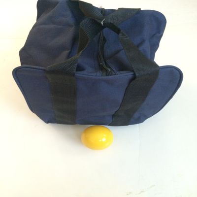 BuyBocceBalls Unique Bocce Accessories Package - Heavy Duty Nylon Bocce Bag (Blue with Black Handles) and Official Tournament-Grade Yellow 60mm Pallino