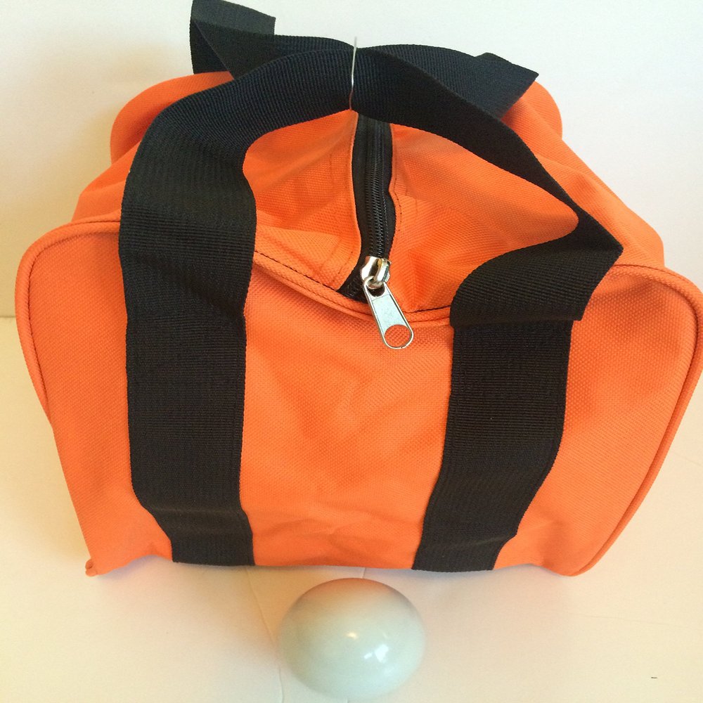 BuyBocceBalls Unique Bocce Accessories Package - Heavy Duty Nylon Bocce Bag (Orange with Black Handles) and Official Tournament-Grade White 60mm Pallino
