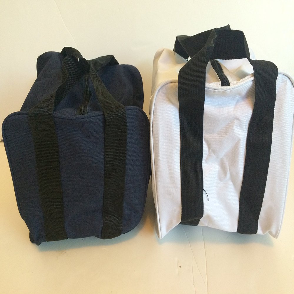 BuyBocceBalls Listing - Unique Package - - Pack of 2 Extra Heavy Duty Nylon Bocce Bags - Blue with Black Handles and White with Black Handles