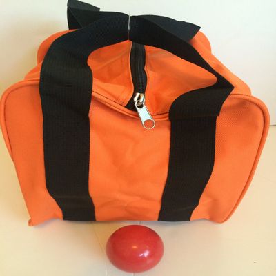 BuyBocceBalls Unique Bocce Accessories Package - Heavy Duty Nylon Bocce Bag (Orange with Black Handles) and Official Tournament-Grade Red 60mm Pallino