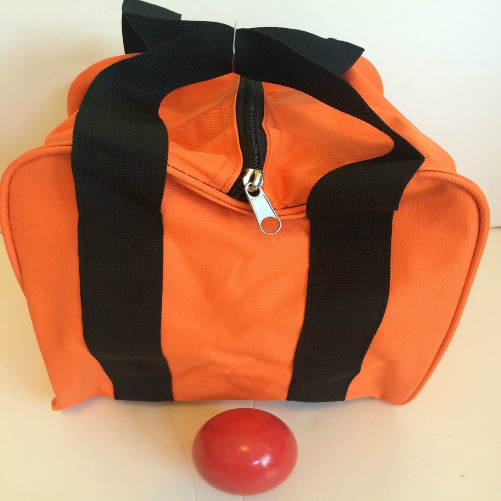 BuyBocceBalls Unique Bocce Accessories Package - Heavy Duty Nylon Bocce Bag (Orange with Black Handles) and Official Tournament-Grade Red 60mm Pallino
