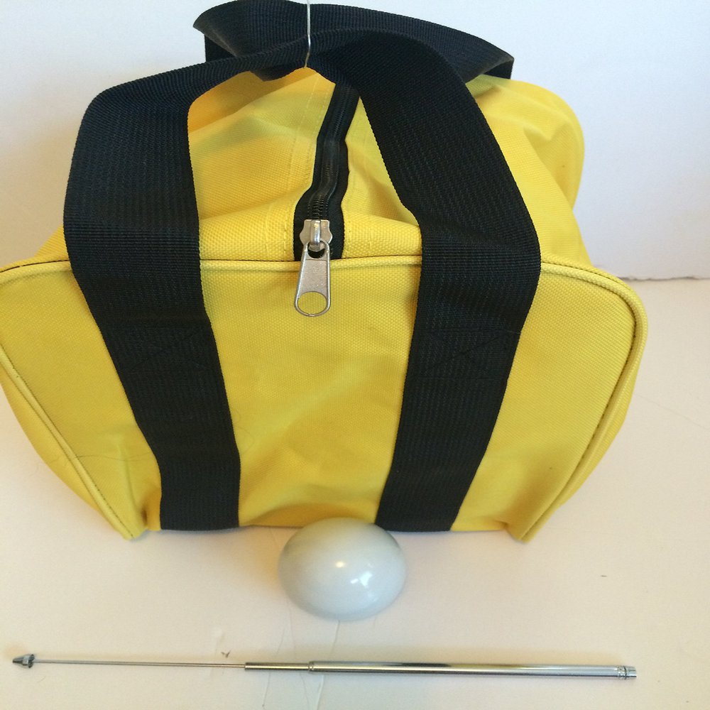BuyBocceBalls Unique Bocce Accessories Package - Heavy Duty Nylon Bocce Bag (Yellow with Black Handles), Official Tournament-Grade White 60mm Pallino, Extendable Measuring Device