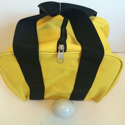 BuyBocceBalls Unique Bocce Accessories Package - Heavy Duty Nylon Bocce Bag (Yellow with Black Handles) and Official Tournament-Grade White 60mm Pallino