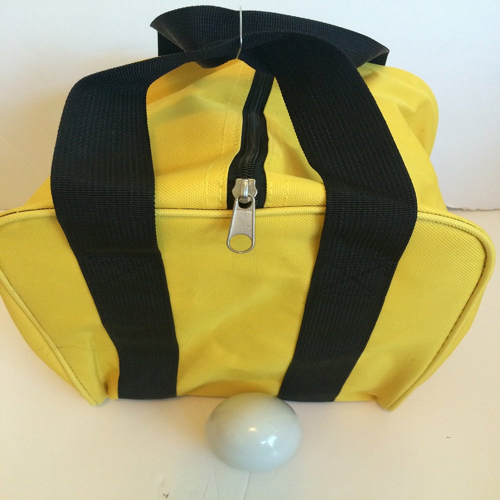 BuyBocceBalls Unique Bocce Accessories Package - Heavy Duty Nylon Bocce Bag (Yellow with Black Handles) and Official Tournament-Grade White 60mm Pallino