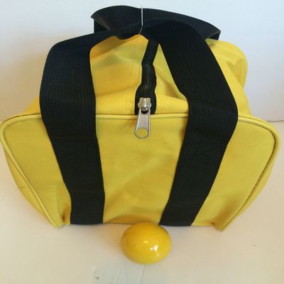 BuyBocceBalls Unique Bocce Accessories Package - Heavy Duty Nylon Bocce Bag (Yellow with Black Handles) and Official Tournament-Grade Yellow 60mm Pallino
