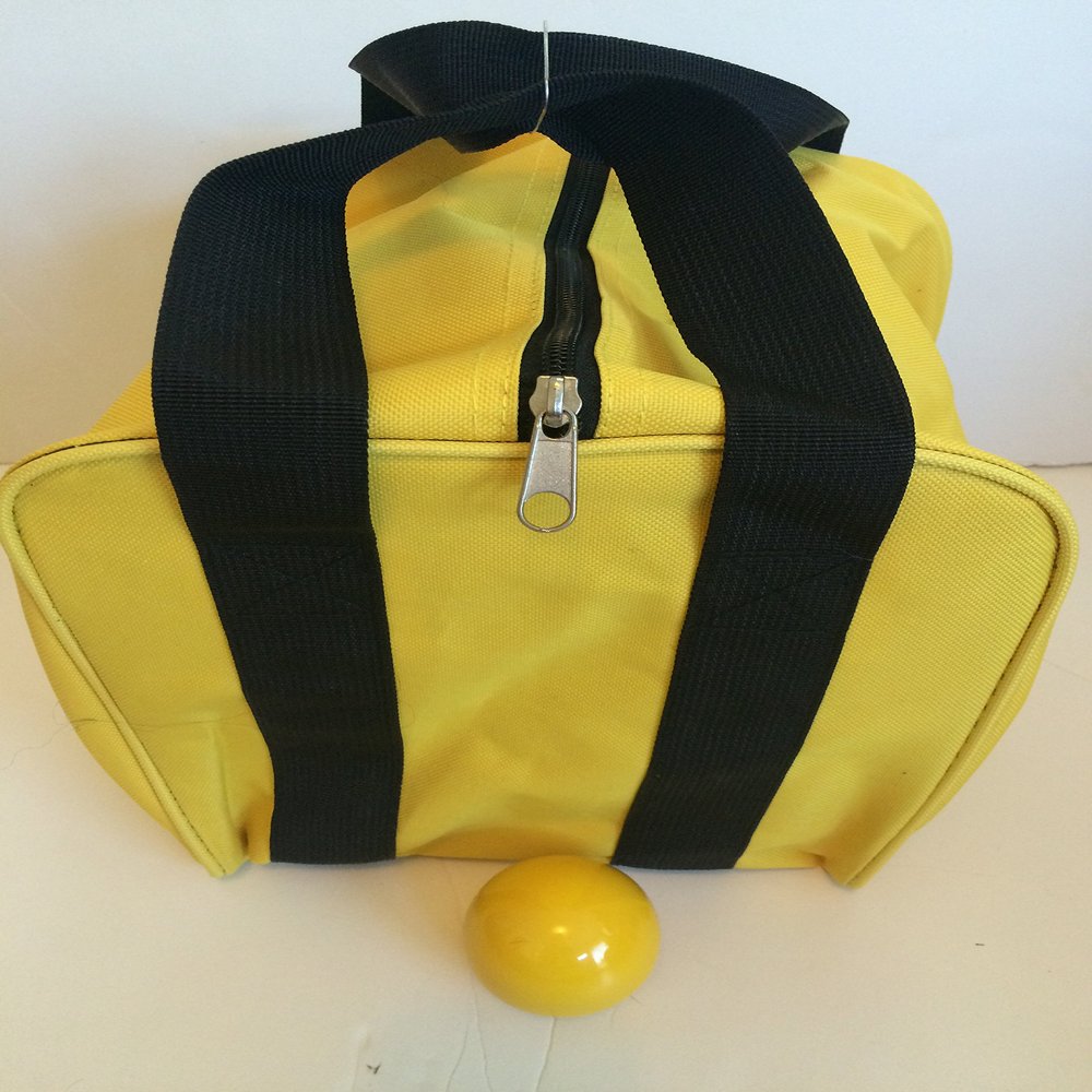 BuyBocceBalls Unique Bocce Accessories Package - Heavy Duty Nylon Bocce Bag (Yellow with Black Handles) and Official Tournament-Grade Yellow 60mm Pallino