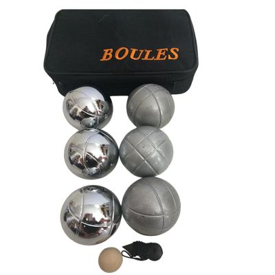 BuyBocceBalls Listing - Unique 6 Ball 73mm Metal Boules/Petanque Set with 3 Grind Sand Balls and 3 Silver Balls