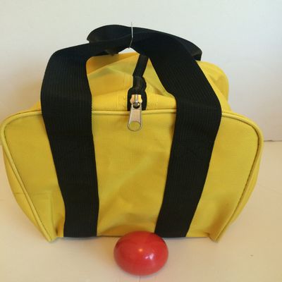 BuyBocceBalls Unique Bocce Accessories Package - Heavy Duty Nylon Bocce Bag (Yellow with Black Handles) and Official Tournament-Grade Red 60mm Pallino