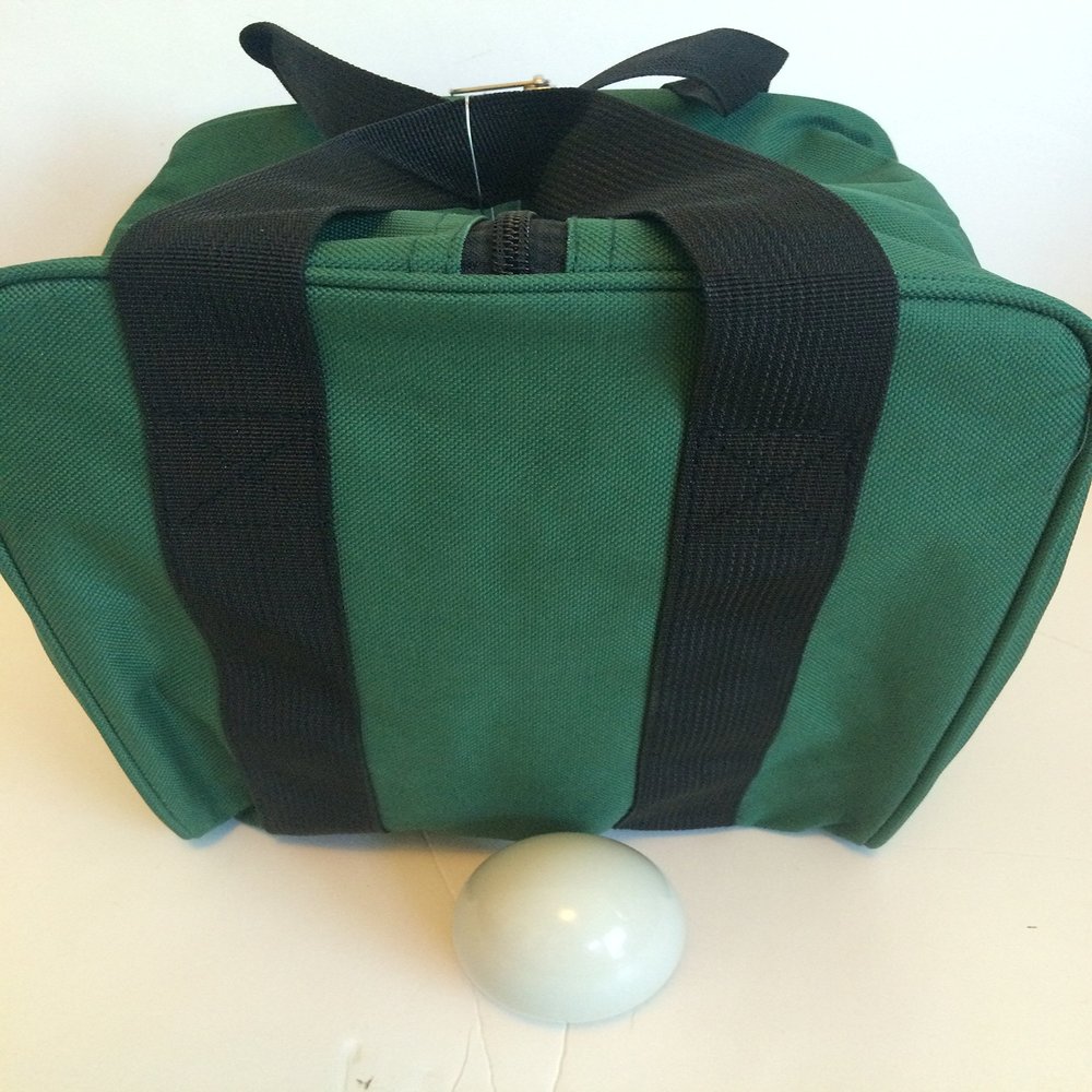 BuyBocceBalls Unique Bocce Accessories Package - Heavy Duty Nylon Bocce Bag (Green with Black Handles) and Official Tournament-Grade White 60mm Pallino