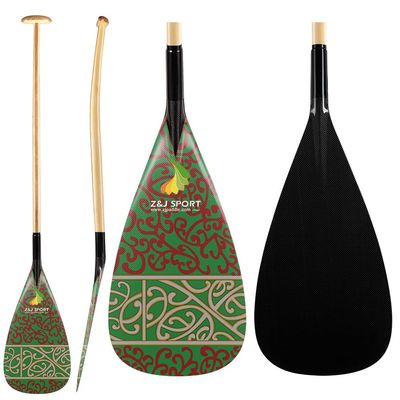 Z&J SPORT Outrigger Canoe Paddle Wooden Shaft, Tahiti Style Hybrid OC Paddle with Graphics Carbon Blade, Durable OC Paddle for Waka AMA, vaa, Bent Shaft & 12 Degree Blade (RU102, 46"-52" Optional)