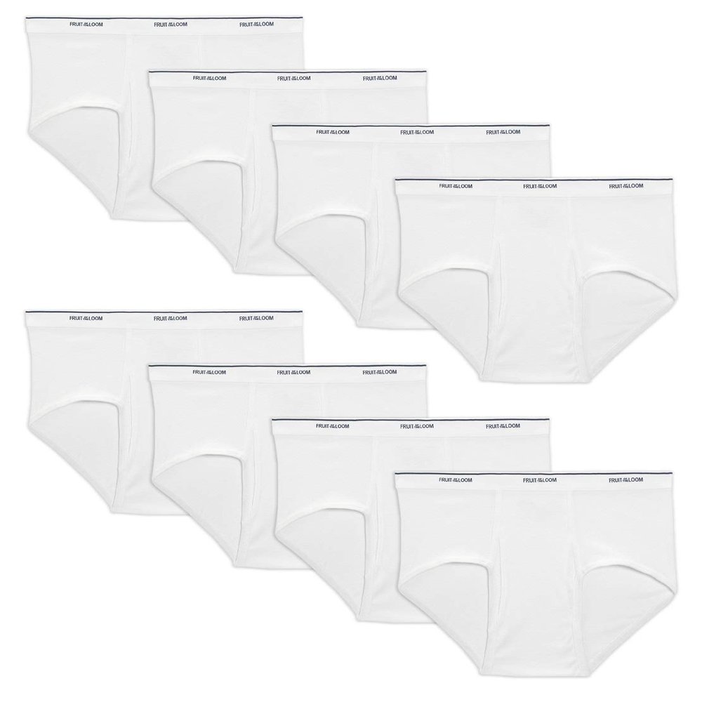 Fruit of the Loom 8-Pack Men's White Tag Free Solid White Cotton Briefs B8P7601 (Small)