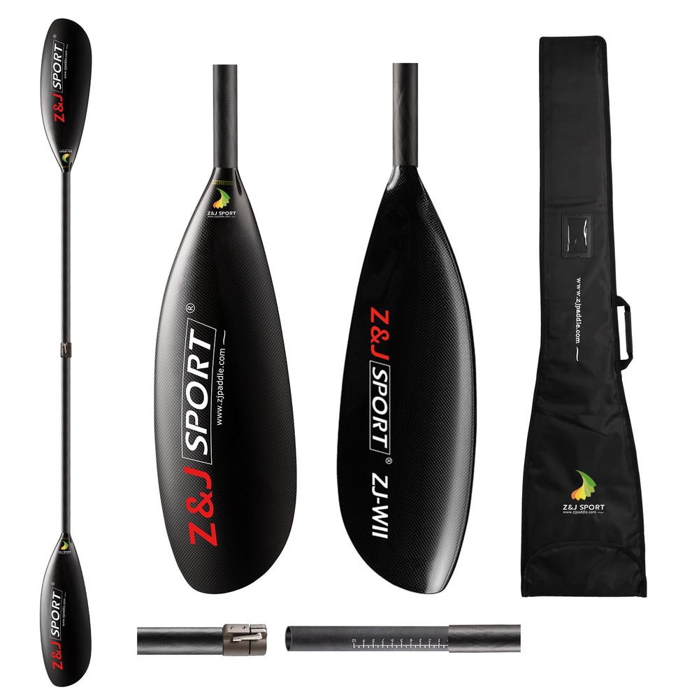 Z&J SPORT Adjustable Kayak Wing Paddle Oval Shaft, Matte Carbon Lightweight 2-Piece Kayak Paddle for Surfski, Racing Kayak, Touring Kayak with Paddle Bag (205cm-215cm, WI)