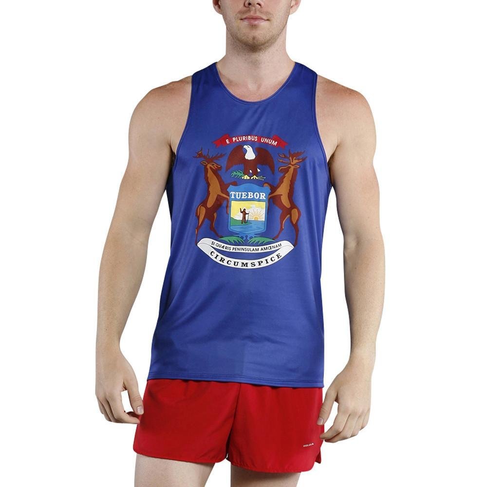 B.O.A BOA Mens Print Running Singlet (2600P) (Michigan, Small)