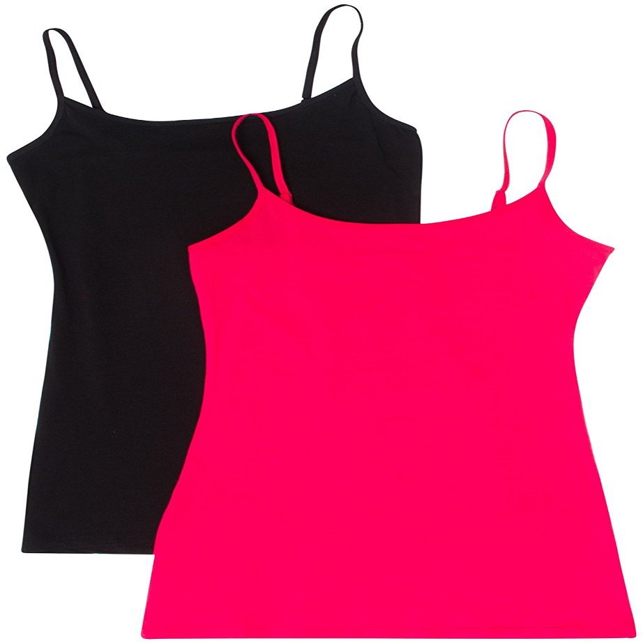 Active Basic Junior Women's Casual Plain Layering Camisole Cami Top Tank - 2 Pack Bk, Fsc, 1XL