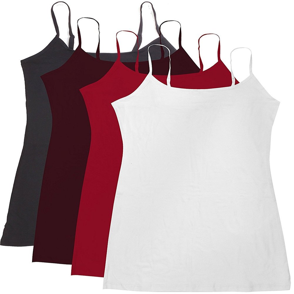 Active Basic Women's Basic Casual Plain Camisole Cami Top Tank Junior and Plus Sizes - 4 Pack Pack Deal