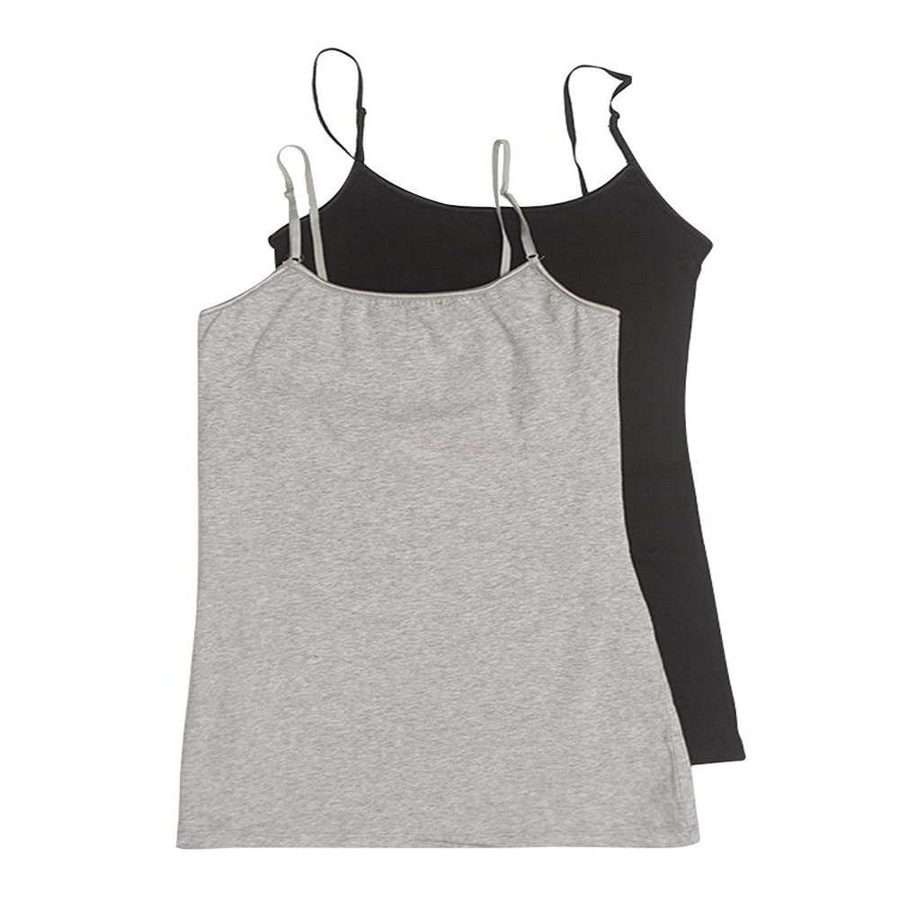 Active Basic Junior Women's Casual Plain Layering Camisole Cami Top Tank - 2 Pack Bk, H Gray, 3XL