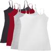 Active Basic Junior Women's Casual Plain Layering Camisole Cami Top Tank - 4 Pack Bk Red Hgray Wh, 3XL view 1