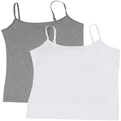 Active Basic Junior Women's Casual Plain Layering Camisole Cami Top Tank - 2 Pack H Gray, Wh, 3XL