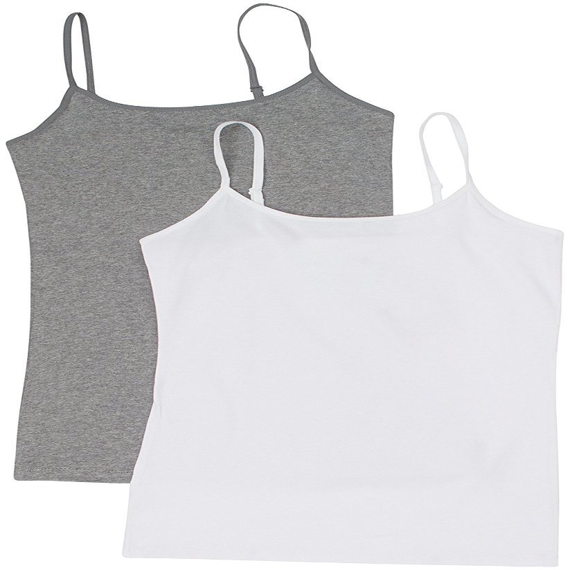 Active Basic Junior Women's Casual Plain Layering Camisole Cami Top Tank - 2 Pack H Gray, Wh, 3XL