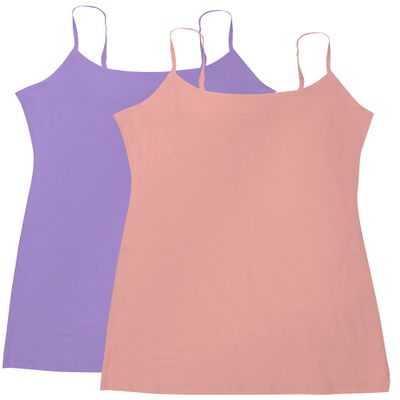 Active Basic Junior Women's Casual Plain Layering Camisole Cami Top Tank - 2 Pack Lilac Peach, S
