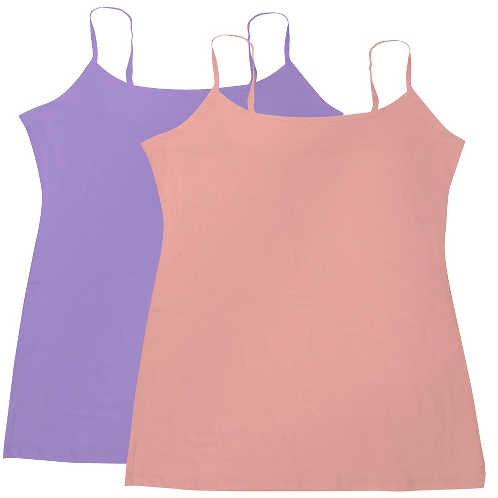 Active Basic Junior Women's Casual Plain Layering Camisole Cami Top Tank - 2 Pack Lilac Peach, M
