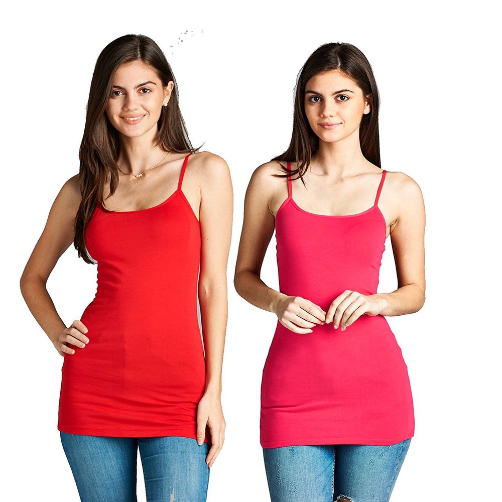 Active Basic Junior Women's Casual Plain Layering Camisole Cami Top Tank - 2 Pack Red Fsc, 2XL