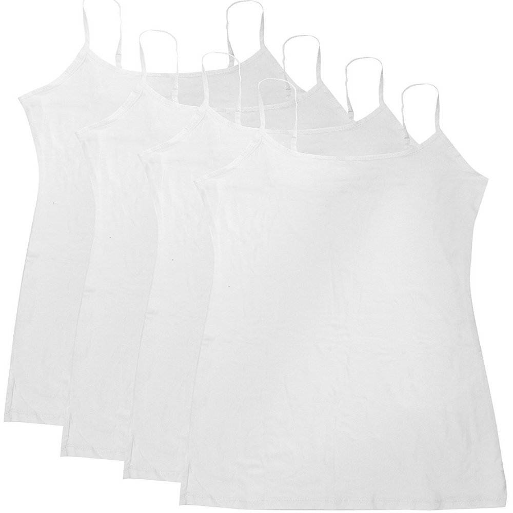 Active Basic Women's Basic Casual Plain Camisole Cami Top Tank Junior and Plus Sizes - 4 Pack Pack Deal