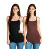 Active Basic Junior Women's Casual Plain Layering Camisole Cami Top Tank - 2 Pack Bk Brown, L view 1