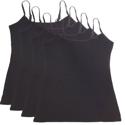 Active Basic Junior Women's Casual Plain Layering Camisole Cami Top Tank - 4 Pack Bk Bk Bk Bk, 2XL