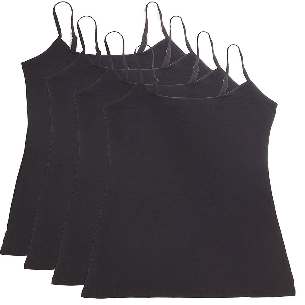 Active Basic Junior Women's Casual Plain Layering Camisole Cami Top Tank - 4 Pack Bk Bk Bk Bk, 2XL