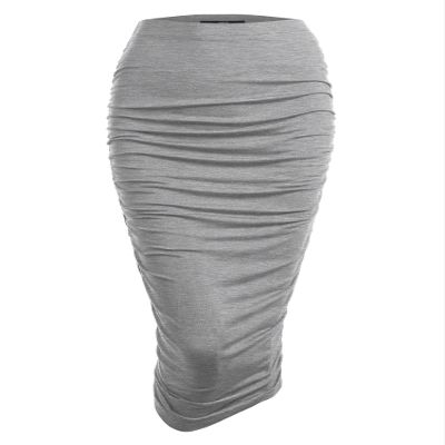 MBJ WB1147 Womens Elegant High Waist Pencil Skirt with Side Shirring L Heather_Grey