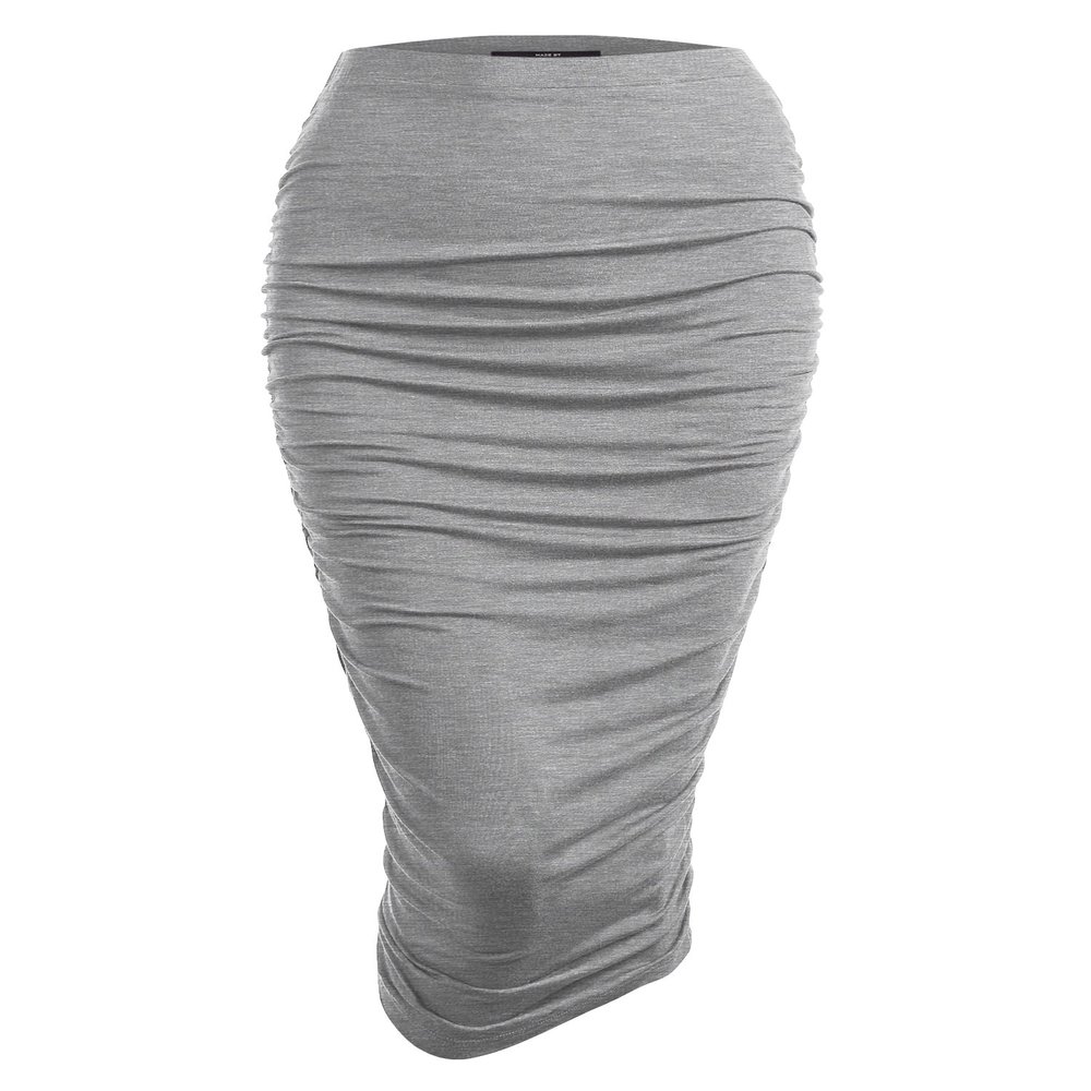 MBJ WB1147 Womens Elegant High Waist Pencil Skirt with Side Shirring L Heather_Grey