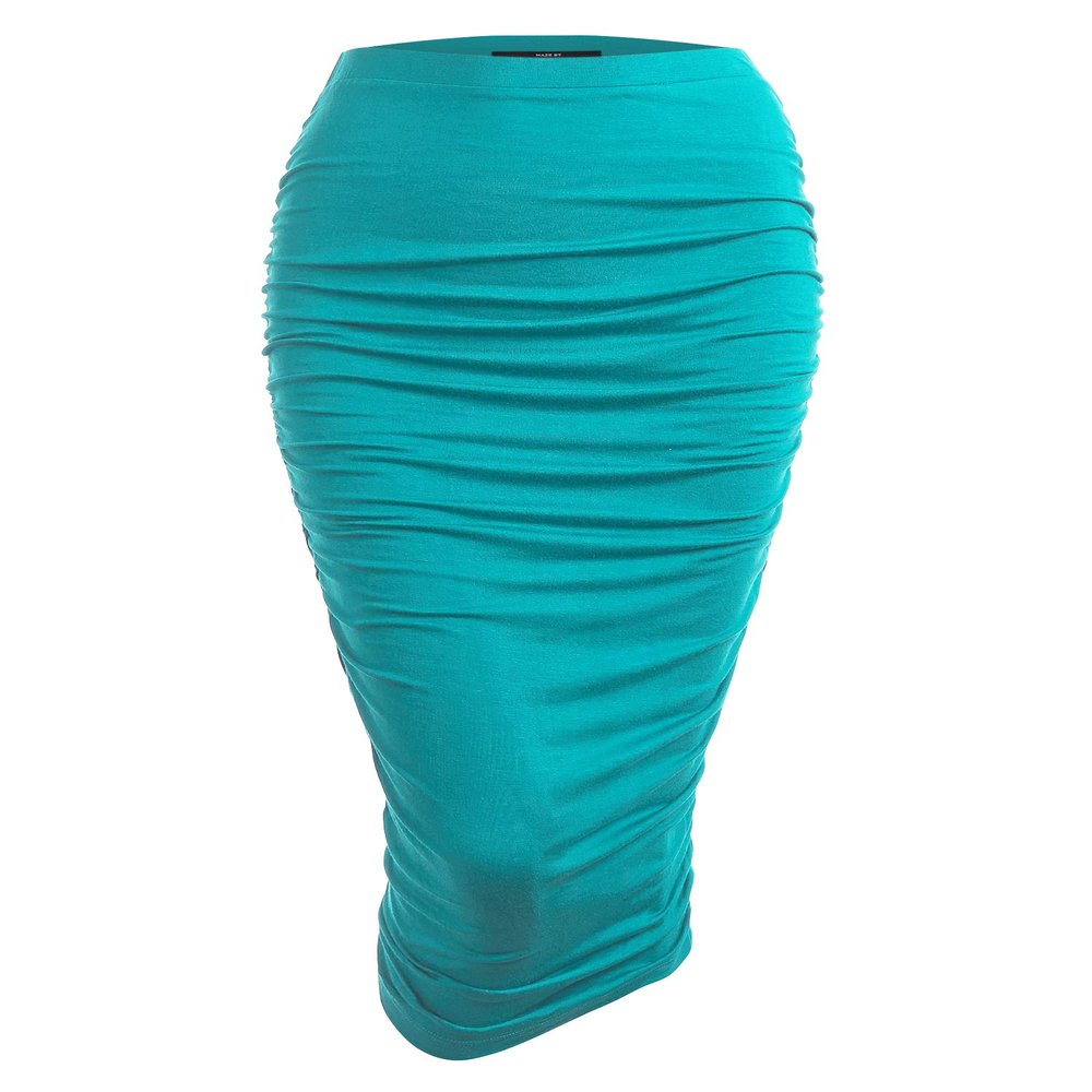 MBJ WB1147 Womens Elegant High Waist Pencil Skirt with Side Shirring XXL Jade