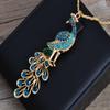 Alilang Golden Tone Blue Green Colored Rhinestone Peacock Bird Pendant Chain Necklace view 2