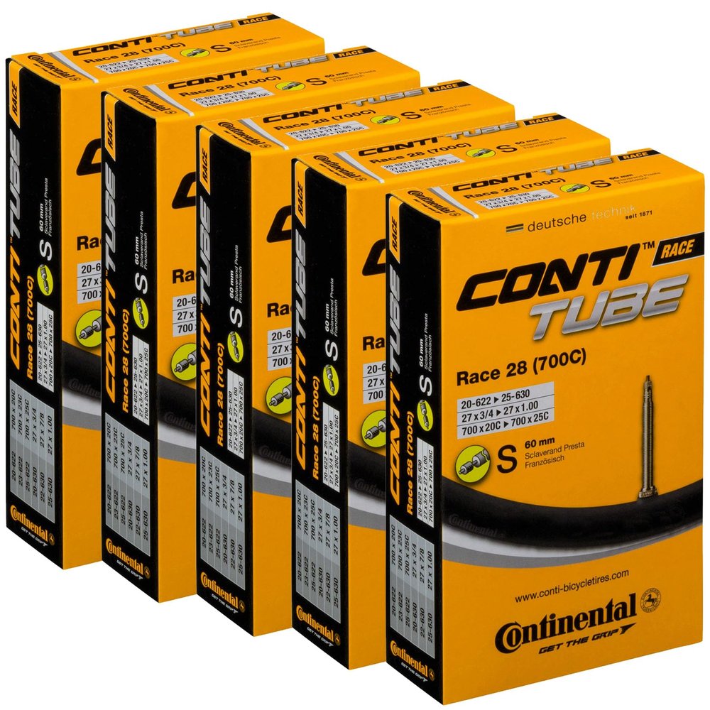 Continental Bicycle Tubes Race 28 700x20-25 SV60 Presta Valve 60mm Bike Tube - Value Bundle 5-in-1 Bicycle Tube 700c