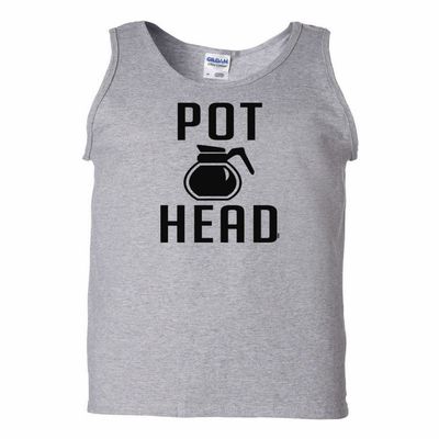 Pot Head Tank Top Funny Coffee Lover Gift Morning Brew Workout Cappuccino Wine Grey Small