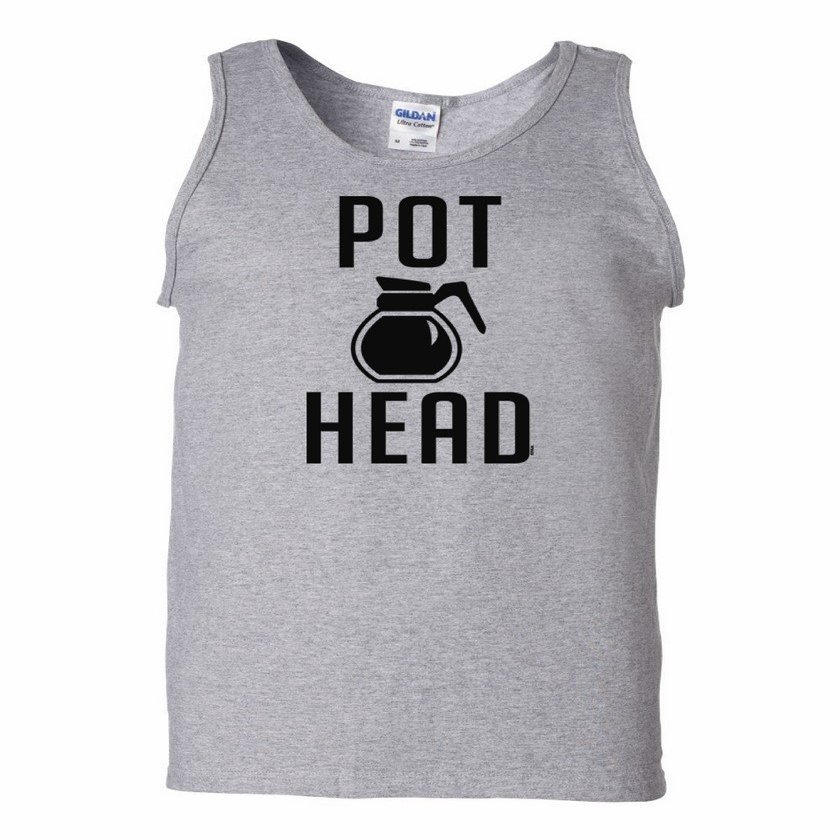 Pot Head Tank Top Funny Coffee Lover Gift Morning Brew Workout Cappuccino Wine Grey Small