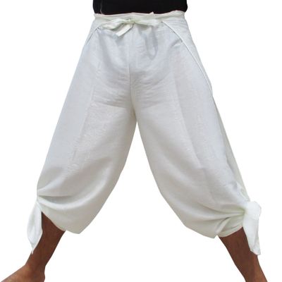 RaanPahMuang Brand Geometric Thick Textured Silk Drive in Wrap Pants, Medium, Cream