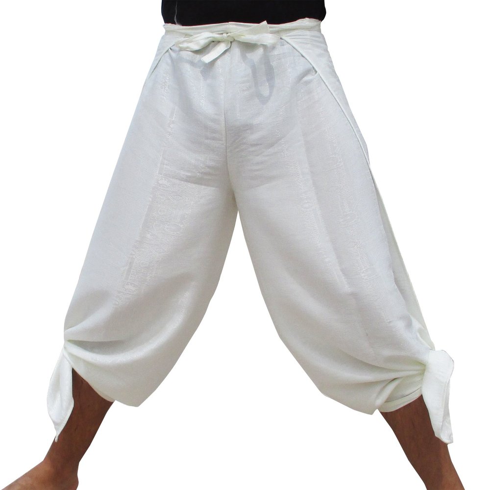 RaanPahMuang Brand Geometric Thick Textured Silk Drive in Wrap Pants, Medium, Cream