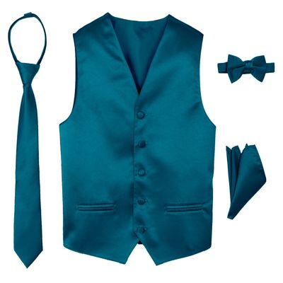 Spring Notion Boys' 4-Piece Satin Tuxedo Vest Set 4T Teal