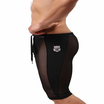 BRAVE PERSON Sexy Transparent Gauze Sports Shorts Cool Summer Swimm Trunks 2228 (M, Black)