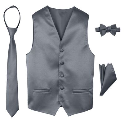 Spring Notion Boys' 4-Piece Satin Tuxedo Vest Set 4T Medium Grey