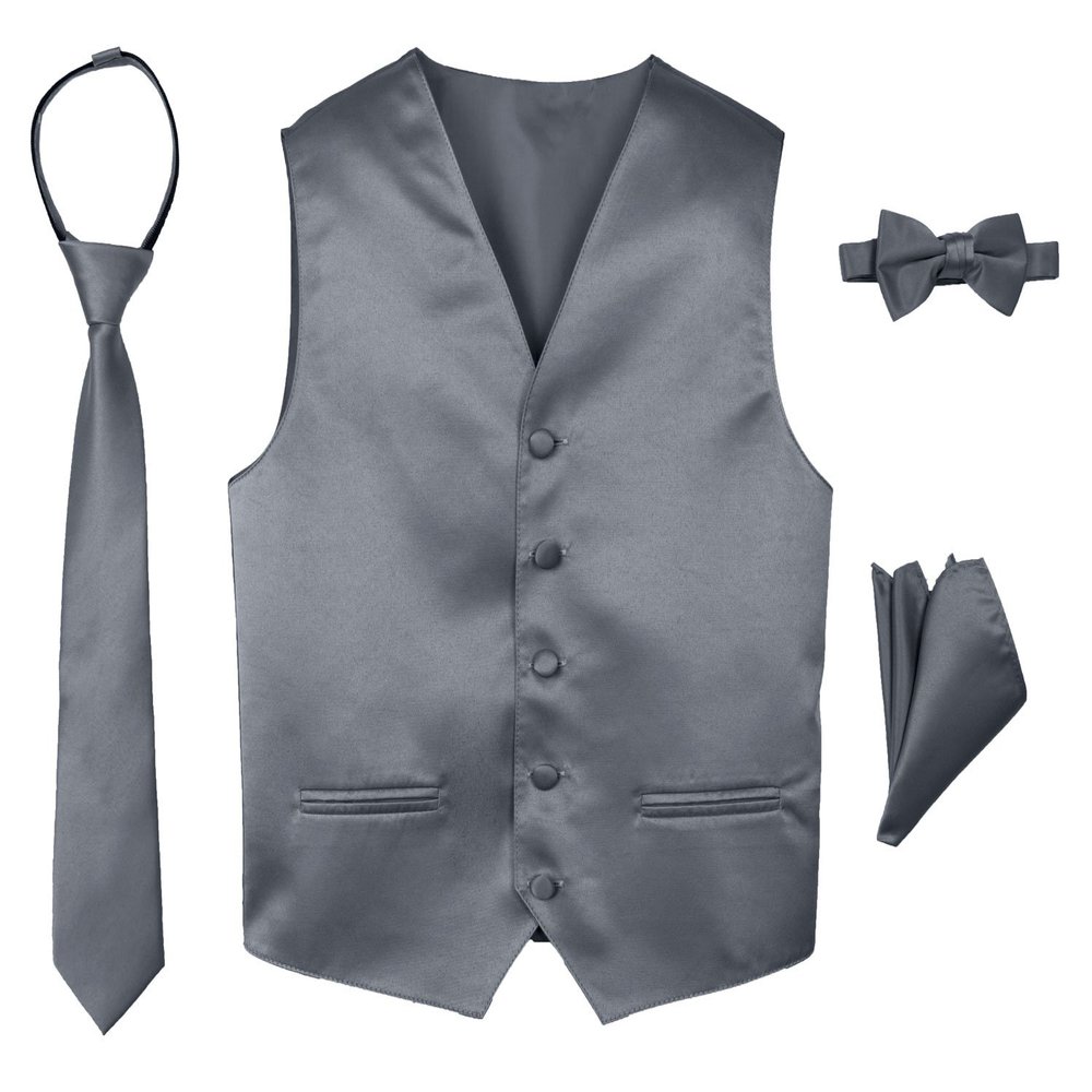 Spring Notion Boys' 4-Piece Satin Tuxedo Vest Set 4T Medium Grey