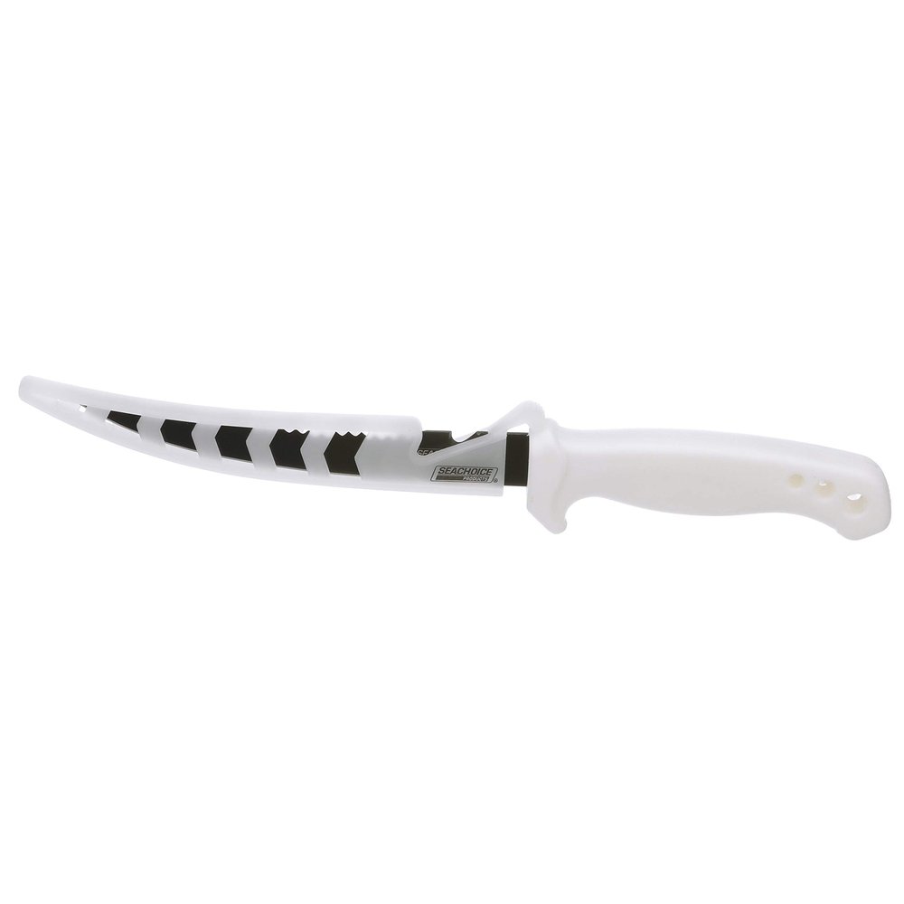 Seachoice Stainless Steel Filet Knife with Locking Sheath, 6 in., White Handle