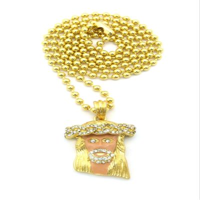 NYFASHION101 Paved Jesus Colored Accent Micro Pendant w/ 27" Ball Chain Necklace, Pink/Gold-Tone