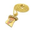 NYFASHION101 Paved Jesus Colored Accent Micro Pendant w/ 27" Ball Chain Necklace, Pink/Gold-Tone view 2